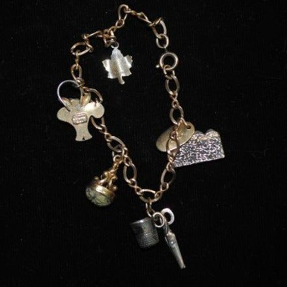 Vintage JC&Co Gold-filled Sterling Charm Bracelet Scarab Fob Sewing Mt. Rushmore - Picture 6 of 12